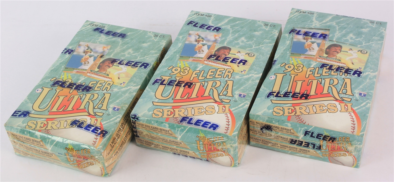 1993 Fleer Ultra Series II Baseball Trading Cards Unopened Hobby Boxes w/ 36 Packs - Lot of 3