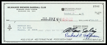 1985 Bud Selig Milwaukee Brewers Signed Check