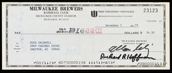 1979 Bud Selig / Mike Caldwell Milwaukee Brewers Signed Check 