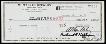 1979 Bud Selig / William Castro Milwaukee Brewers Signed Check 