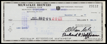 1979 Bud Selig / Lenn Sakata Milwaukee Brewers Signed Check 