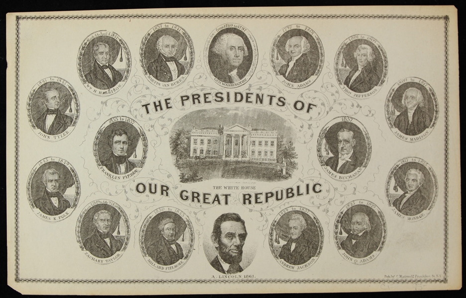 1861 The Presidents of Our Great Republic 5" x 8" Engraved Sheet