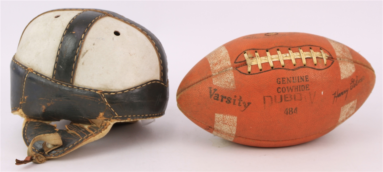 1940s Harry Gilmer Signature Model Dubow Leather Football Helmet & Gilmer Model Varsity Football