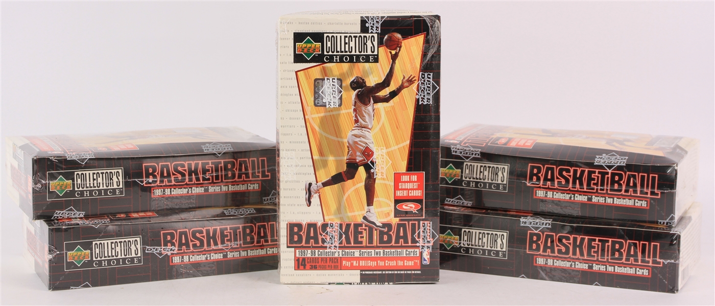 1997-98 Upper Deck Collectors Choice Series 2 Basketball Trading Cards Unopened Hobby Boxes w/ 36 Packs - Lot of 5 (Possible Tim Duncan Rookie)