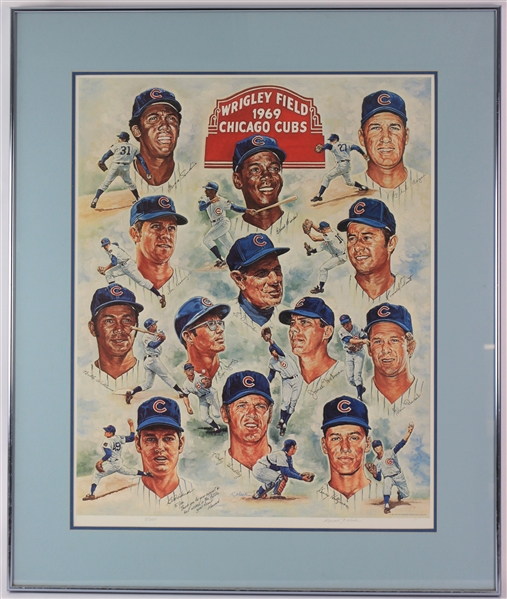 1969 Chicago Cubs 30" x 36" Framed Artist Signed Lithograph (7/250)