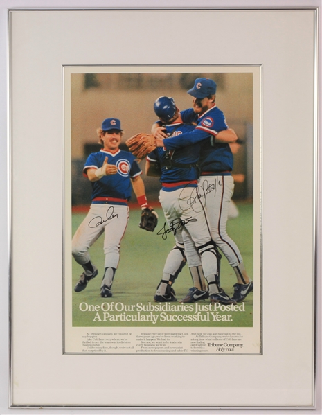 1984 Rick Sutcliffe Ron Cey Jody Davis Chicago Cubs Signed 22" x 29" Framed Tribune Company Advertisement (JSA)