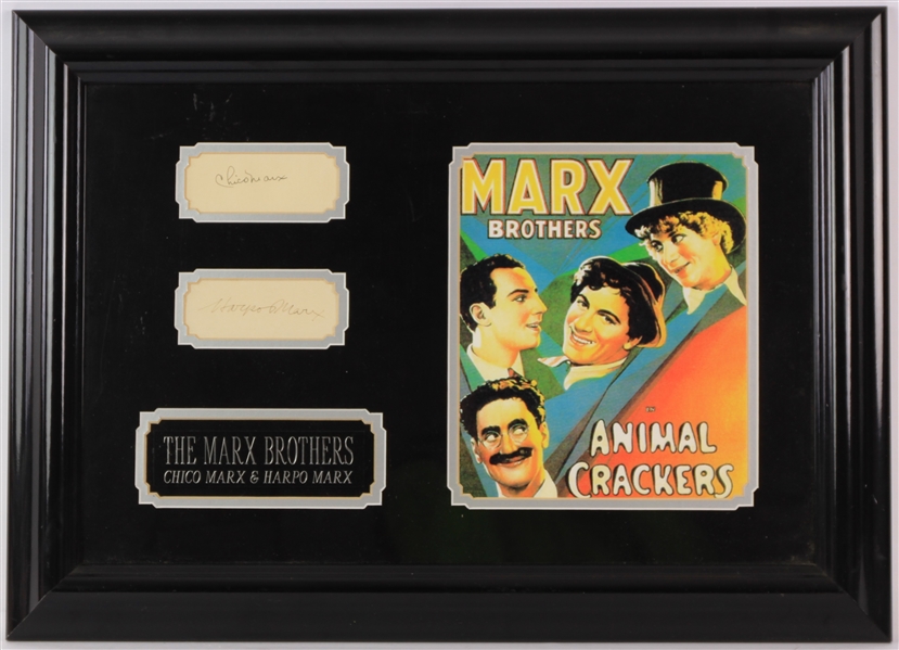 1930s Marx Brothers 16" x 23" Framed Display w/ Secretarial Signed Chico & Harpo Marx Cuts