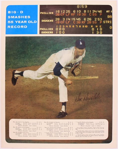1968 Don Drysdale Los Angeles Dodgers 11" x 14" Scoreless Innings Streak Broadside