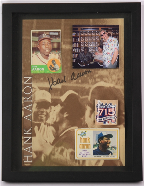 1990s Hank Aaron Milwaukee Braves Signed 11" x 14" Framed Tribute Display (JSA)