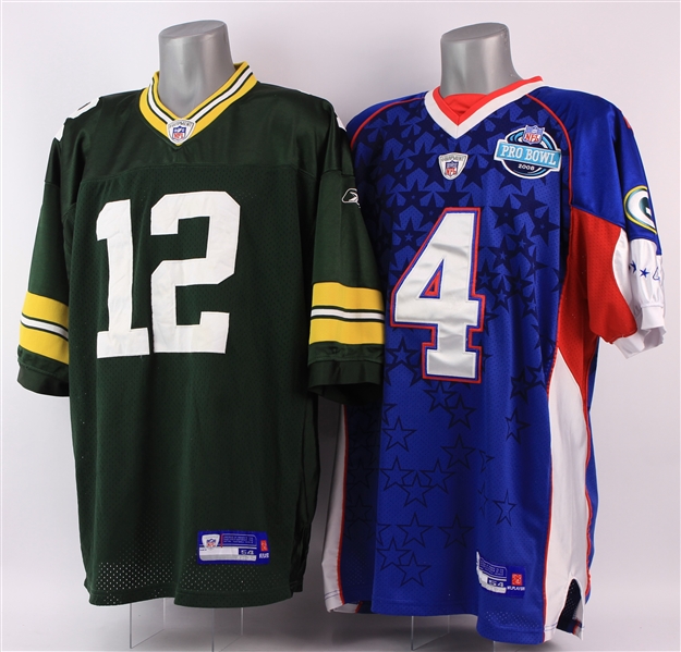 1990s-2000s Football Memorabilia Collection - Lot of 4 w/ Joe Namath Dansbury Mint Figurine, Brett Favre Pro Bowl Retail Jersey & More (JSA)