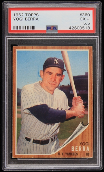 1962 Yogi Berra New York Yankees Topps #360 Trading Card (PSA EX + 5.5)