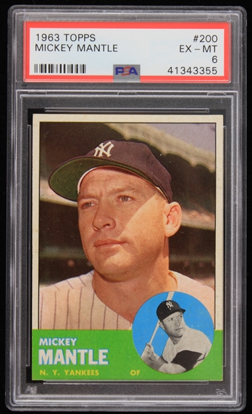 1963 Mickey Mantle New York Yankees Topps #200 Trading Card (PSA EX-MT 6)