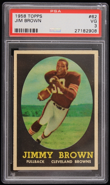 1958 Jim Brown Cleveland Browns Topps #62 Trading Card (PSA VG 3) "Stunner" 