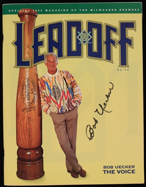 1995 Bob Uecker Milwaukee Brewers Signed LeadOff Magazine (JSA)