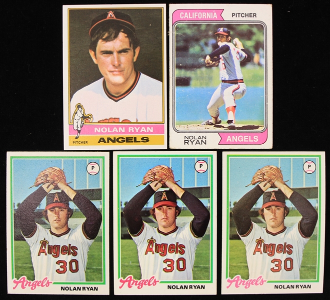 1974-78 Nolan Ryan California Angeles Topps Baseball Trading Cards - Lot of 5