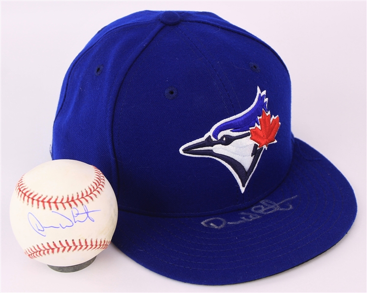 2015-21 Devon White Toronto Blue Jays Signed OML Manfred Baseball & Cap - Lot of 2 (JSA)