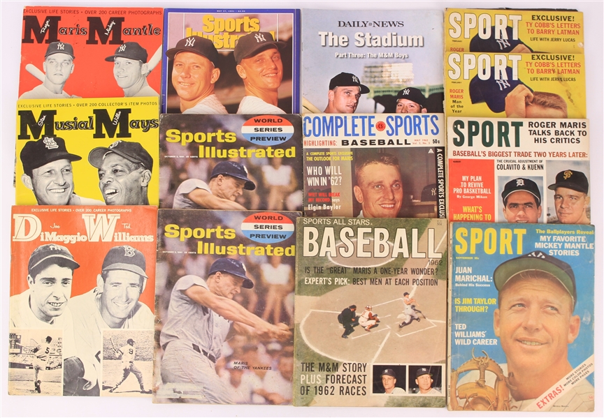 1961-2008 Sports Magazine Collection - Lot of 18 w/ Mickey Mantle, Roger Maris, Joe DiMaggio, Ted Williams, Willie Mays & More