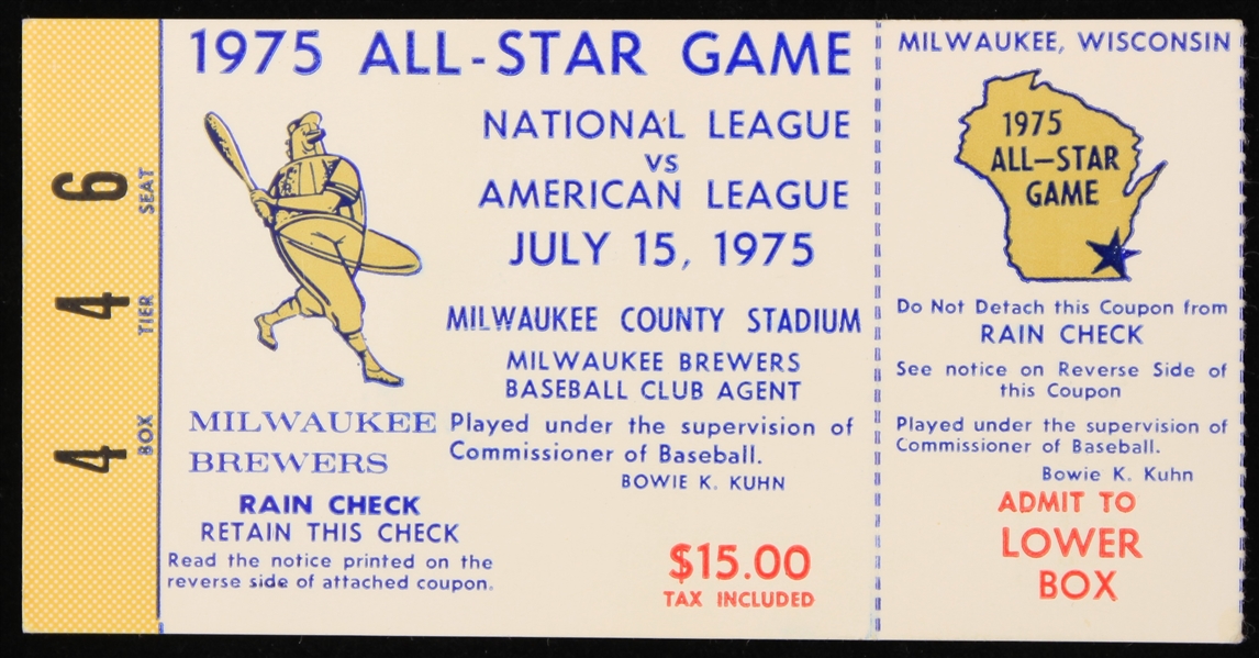 1975 MLB All Star Game Milwaukee County Stadium Ticket Stub