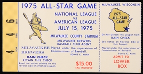 1975 MLB All Star Game Milwaukee County Stadium Ticket Stub