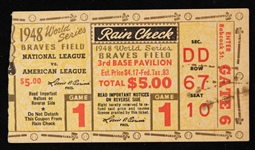 1948 Boston Braves Cleveland Indians World Series Game 1 Braves Field Ticket Stub