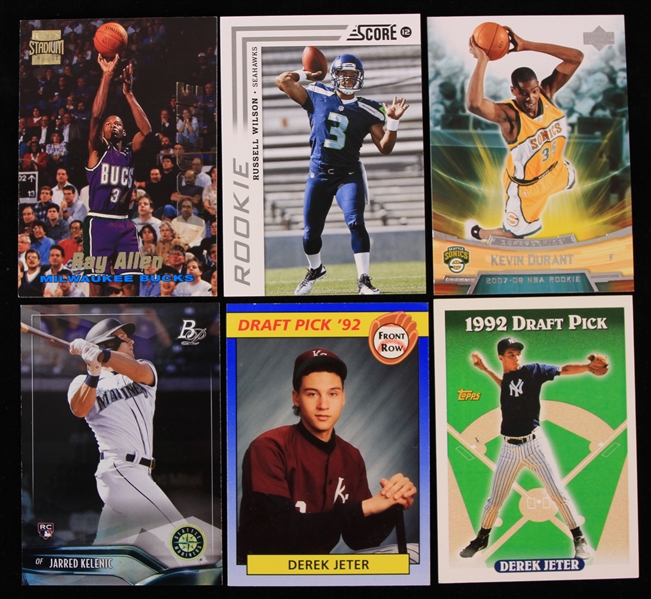 1992-2021 Rookie Baseball Basketball Football Trading Cars - Lot of 6 w/ Derek Jeter, Kevin Durant, Ray Allen & Russell Wilson