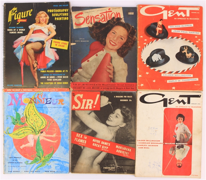 1946-58 Mens Magazine Collection - Lot of 6 w/ Sensation, Sir, Gent, Monsieur & Figure Quarterly