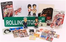 1970s-2000s Rolling Stones Memorabilia Collection - Lot of 30 w/ MOC Action Figures, Bobbleheads, Pint Glasses & More