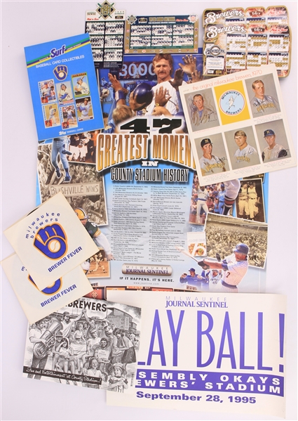 1970s-2000s Milwaukee Brewers Memorabilia Collection - Lot of 85+ w/ MIB Bobbles, Posters, Brewer Fever 7" Records & More