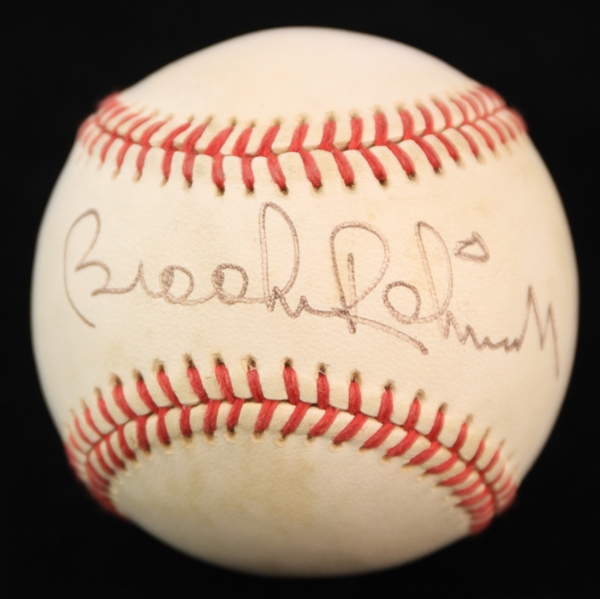1990-92 Brooks Robinson Baltimore Orioles Signed OAL Brown Game Used Baseball (MEARS LOA/JSA)