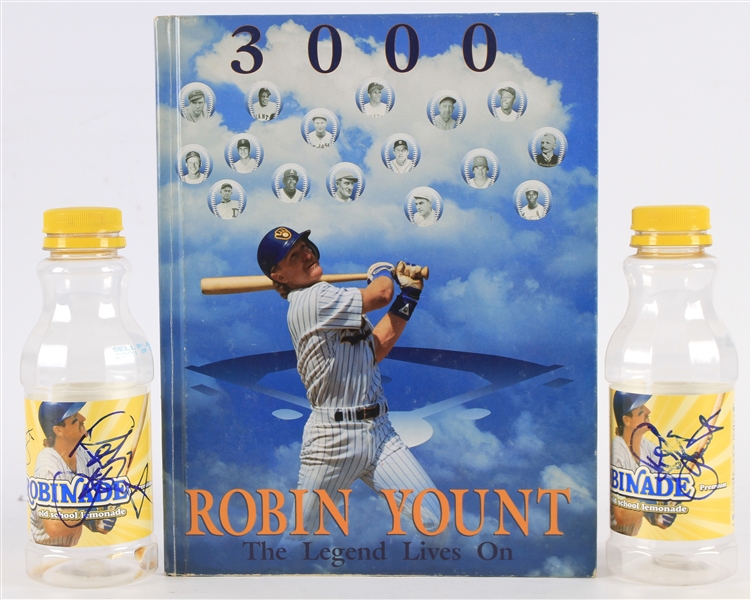 1990s-2000s Robin Yount Milwaukee Brewers Signed 3,000 Hits Hardcover Book & Robin-Ade Bottles - Lot of 3 (JSA)