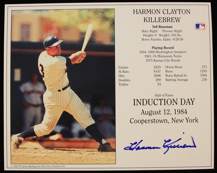 1992 Harmon Killebrew Minnesota Twins Signed 8" x 10" Induction Day Photo (JSA)