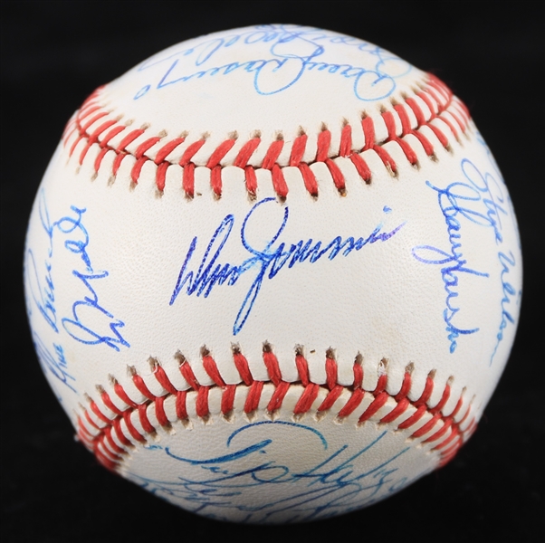 1990 Chicago Cubs Team Signed ONL White Baseball w/ 25+ Signatures Including Greg Maddux, Ryne Sandberg, Andre Dawson & More (*Full JSA Letter*)