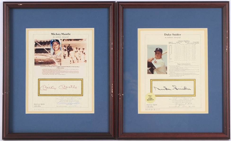 1986-88 Mickey Mantle Yogi Berra Duke Snider Brooks Robinson Signed 13" x 16" Framed Displays - Lot of 4 (JSA)