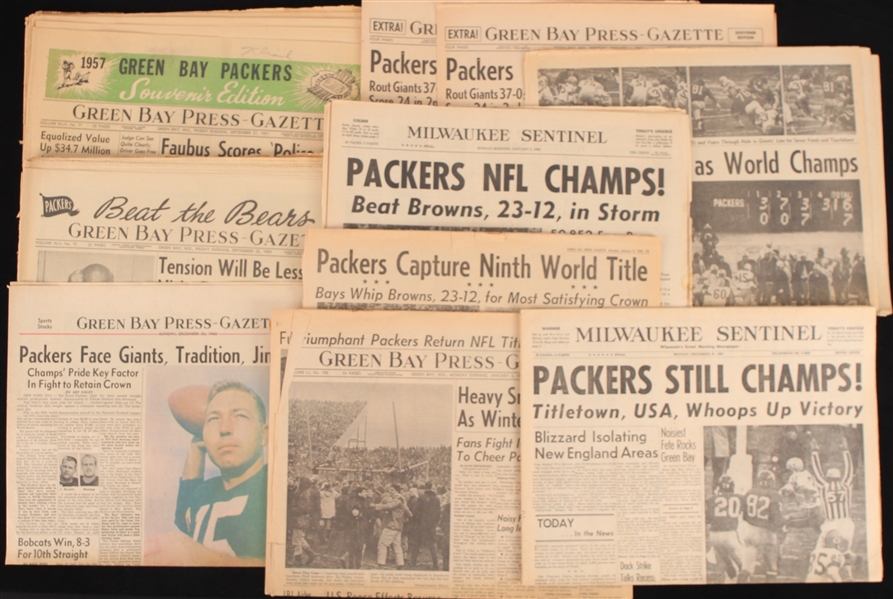 1957-66 Green Bay Packers Newspaper Collection - Lot of 11