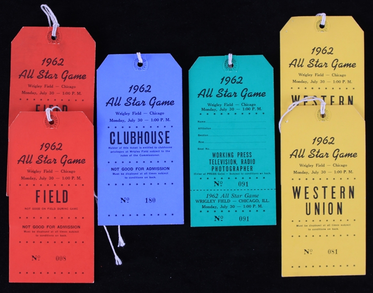 1962 Wrigley Field All Star Game Pass Collection - Lot of 6 