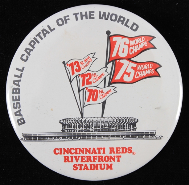 1976 Cincinnati Reds Riverfront Stadium Baseball Capital of the World 3.5" Pinback Button