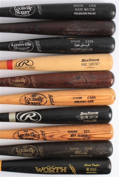 1990s-2000s Philadelphia Phillies Professional Model Game Used Bat Collection - Lot of 67 w/ Jim Eisenreich Signed, Mitch Williams Signed, Darren Daulton Signed & More (MEARS LOA/JSA)