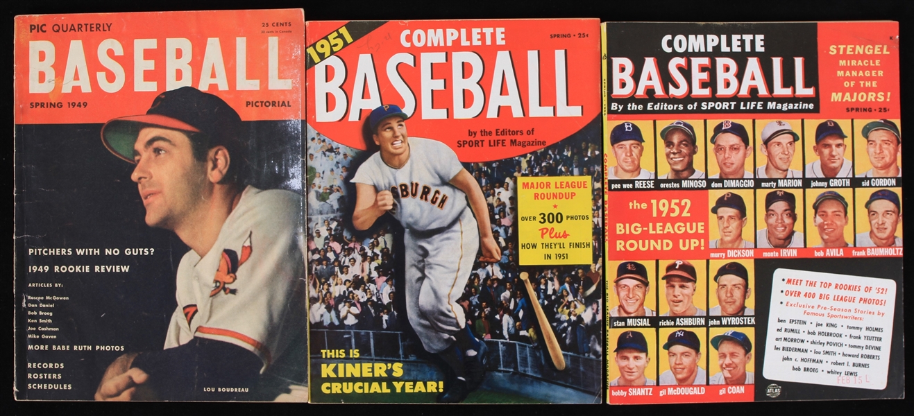 1949-52 Baseball Magazine Collection - Lot of 3 w/ Complete Baseball & Pic Quarterly