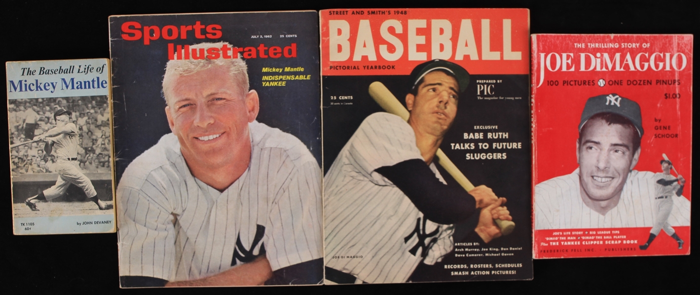 1948-69 Joe DiMaggio Mickey Mantle New York Yankees Publication Collection - Lot of 4