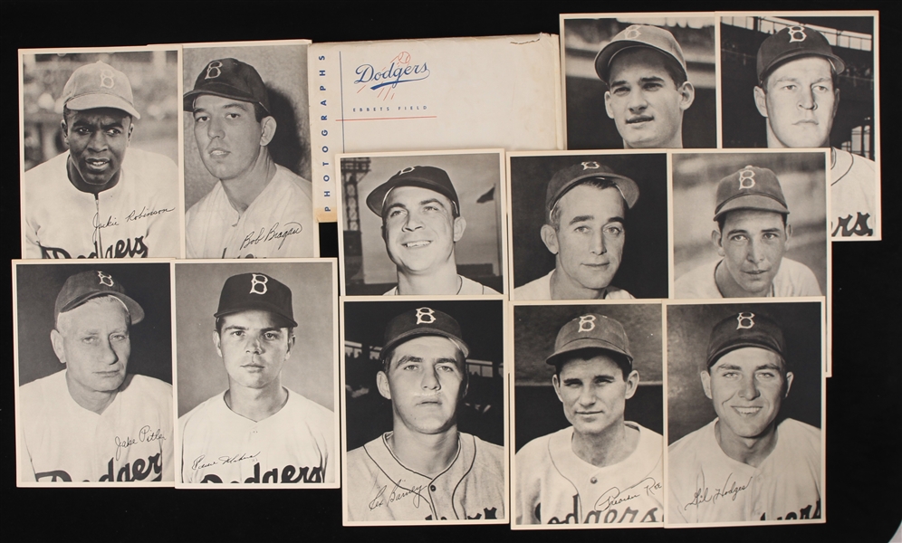 1950s Brooklyn Dodgers 6.5" x 9" Facsimile Signed Player Photos - Lot of 38 w/ Jackie Robinson, Pee Wee Reese & More