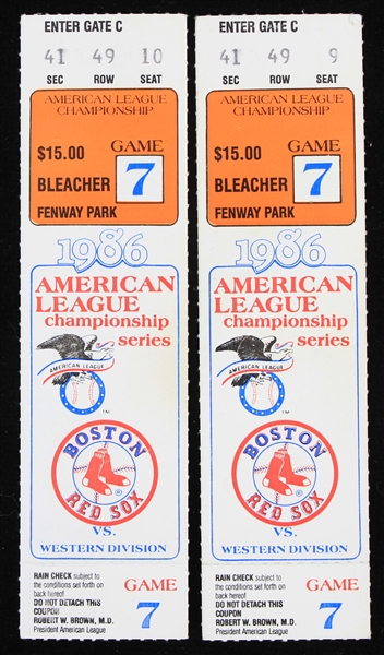 1986 Boston Red Sox California Angels Fenway Park ALCS Game 7 Ticket Stubs - Lot of 2