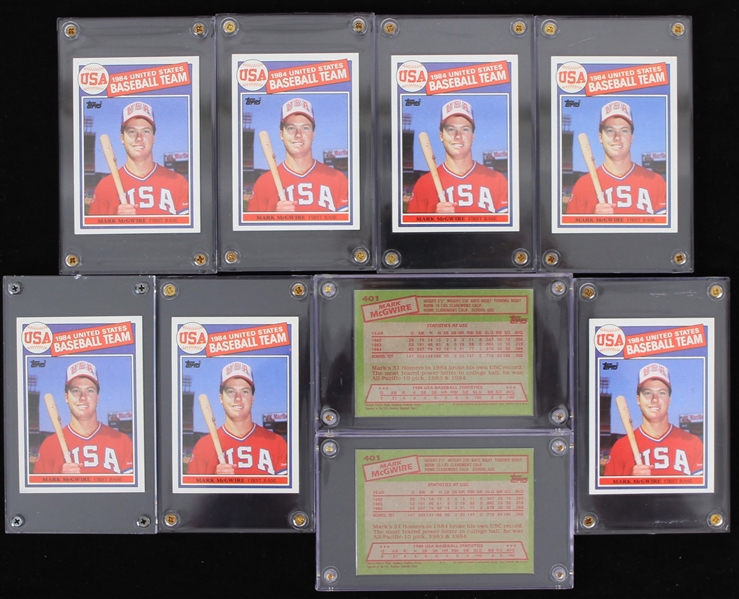 1985 Mark McGwire Team USA Topps Rookie Baseball Trading Cards - Lot of 9