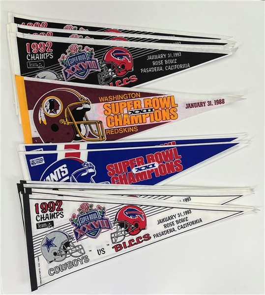 1980s-90s Football Pennants Including Chicago Bulls and Buffalo Bills (Lot of 48)