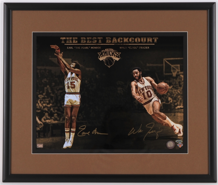 2000s Earl Monroe Walt Frazier New York Knicks Signed 23" x 27" Framed The Best Backcourt Photo (JSA/Steiner)