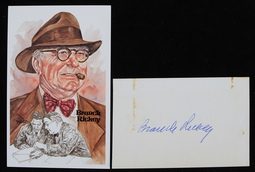 1960s-80s Branch Rickey Brooklyn Dodgers Perez Steele Postcard & Signed Index Card - Lot of 2 (JSA)