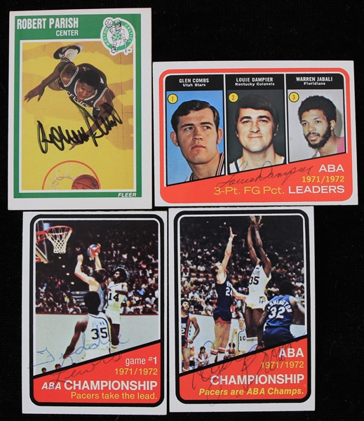 1970s-80s Signed Basketball Trading Cards - Lot of 4 w/ Robert Parrish, Louie Dampier, Freddie Lewis & Roger Brown (JSA)