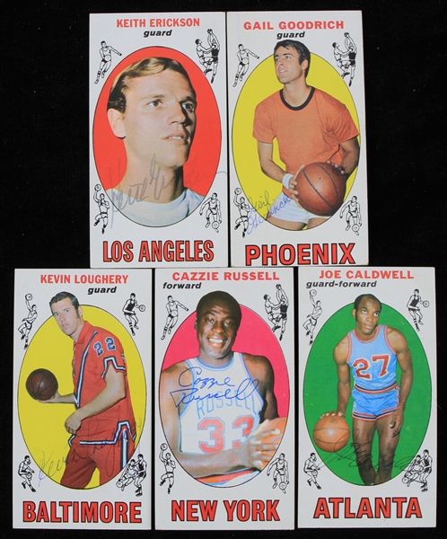 1969 Signed Topps Basketball Trading Cards - Lot of 5 / Cazzie Russell, Gail Goodrich, Kevin Loughery & More (JSA)