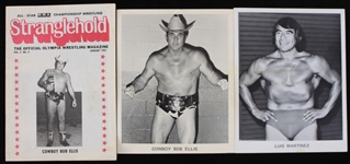 1974 Wrestling Memorabilia Collection - Lot of 3 w/ Cowboy Bob Ellis, Photos & Stranglehold Olympia Wrestling Magazine