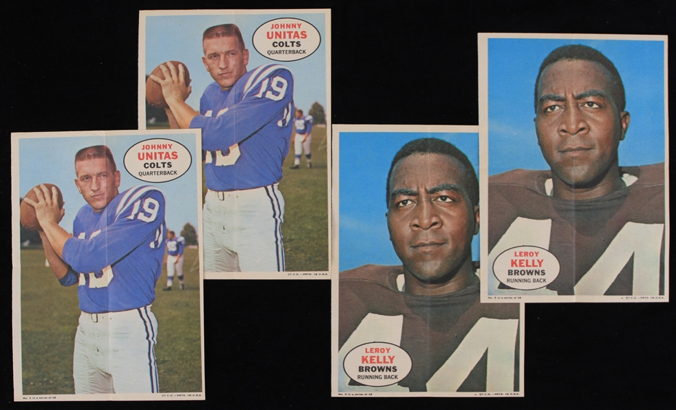 1968 Johnny Unitas Leroy Kelly Colts/Browns Topps Poster Inserts - Lot of 4