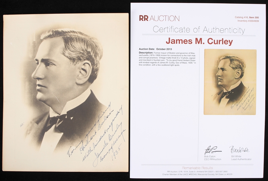 1935 James M. Curley Massachusetts Governor Signed & Inscribed 8" x 10" Photo (JSA) 